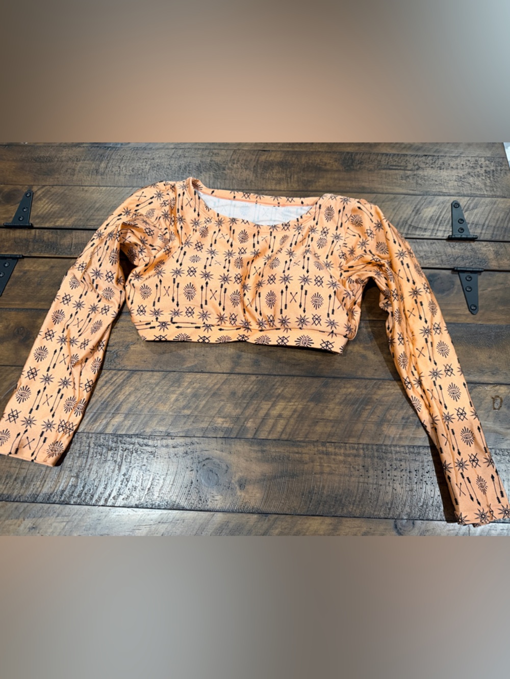 Peach Printed Long Sleeve bikini top